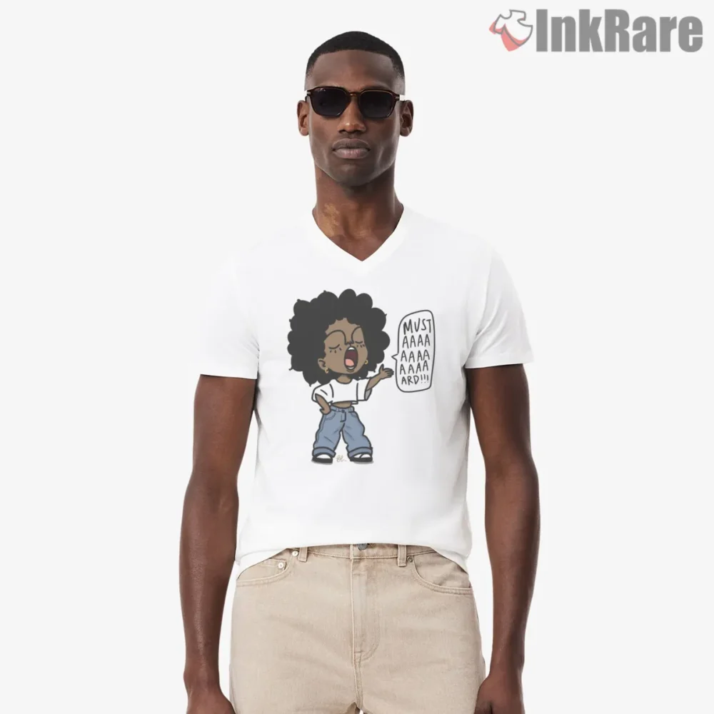 Mustard Kendrick Lamar Gnx Chibi Shouting Meme Shirt on white v-neck shirt for men graphic tee