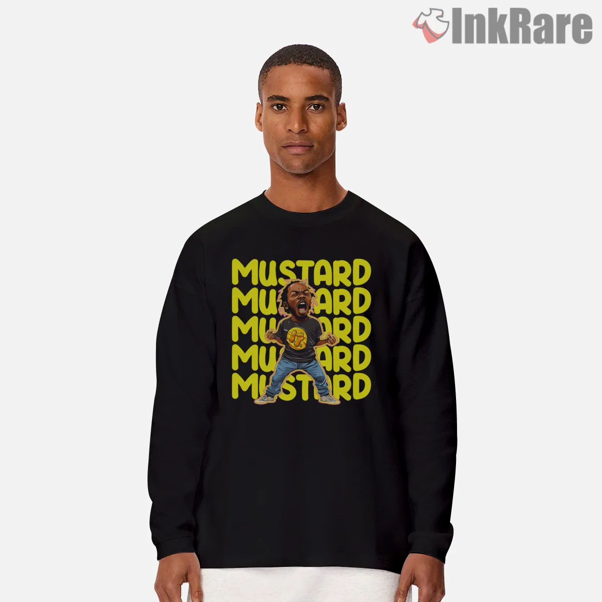 Mustard Mustard Kendrick Lamar Cartoon Shouting Shirt on black long sleeve shirt for men graphic tee