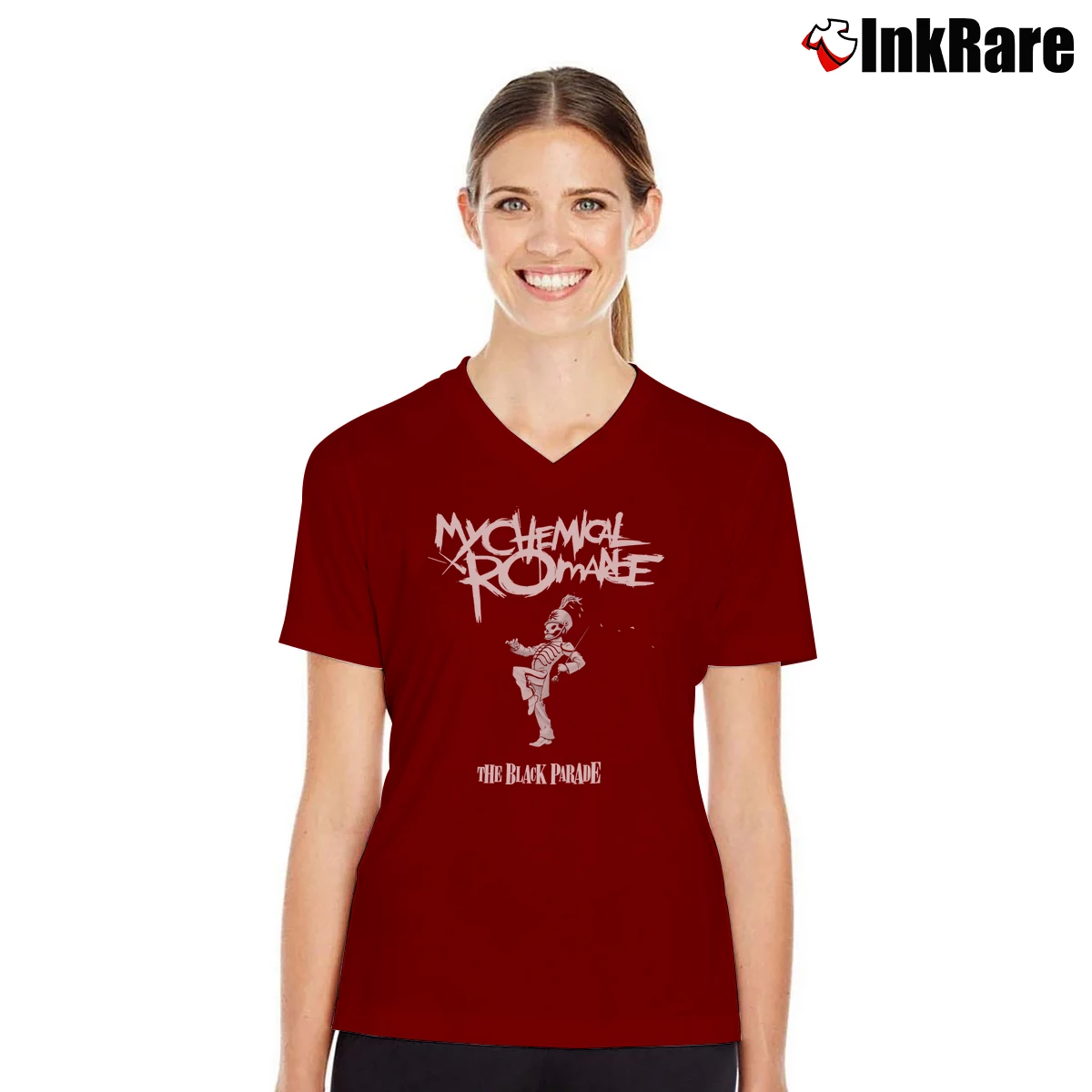 My Chemical Romance The Black Parade Women’s V-Neck Tee in maroon – Flattering Fit Women’s My Chemical Romance The Black Parade V-Neck Tee in maroon | Chic Neckline, Soft Texture