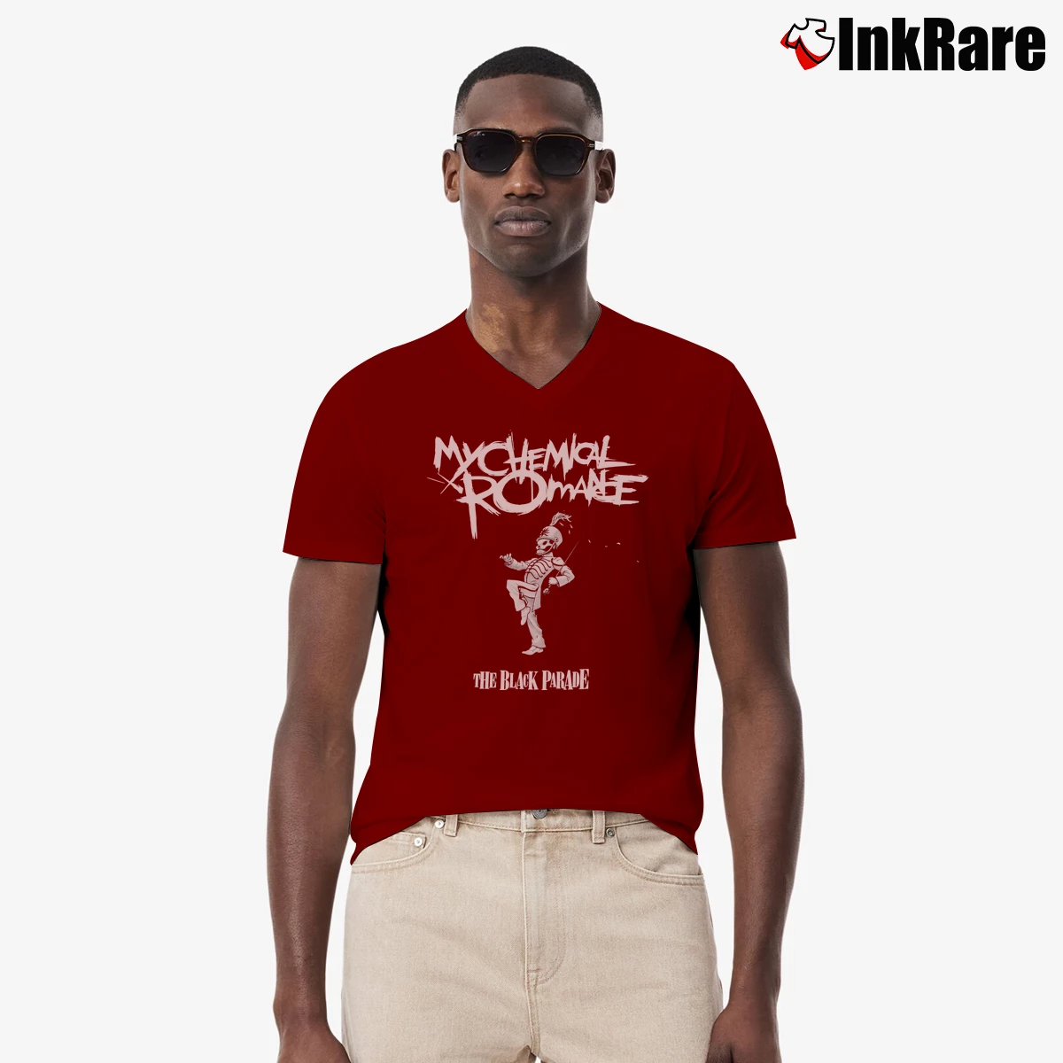 My Chemical Romance The Black Parade Men’s V-Neck Tee in maroon – Modern Essential Men’s My Chemical Romance The Black Parade V-Neck Tee in maroon | Sharp, Breathable, Everyday Staple