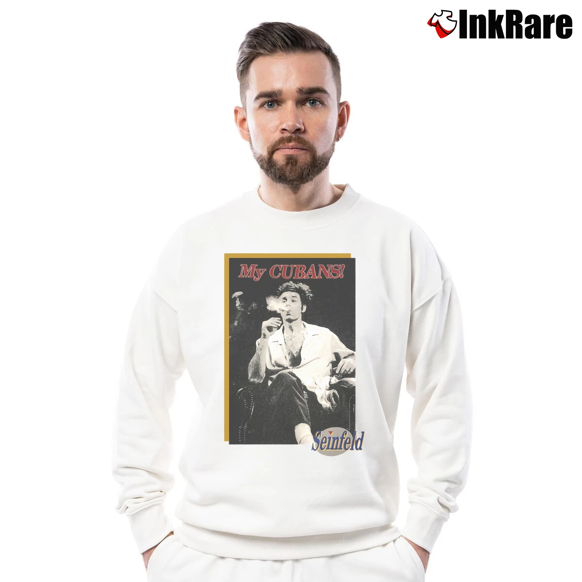 Men’s My Cubans Seinfeld Kramer Crewneck Sweatshirt in white | Cozy Fabric, Clean Style