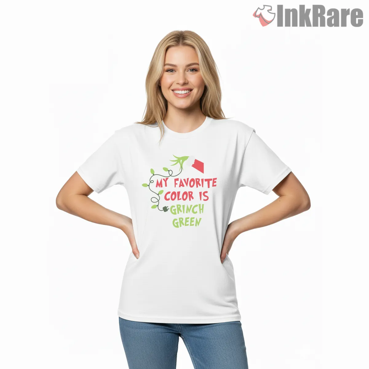My Favorite Color Is Grinch Green Shirt on white short sleeve shirt for women graphic tee
