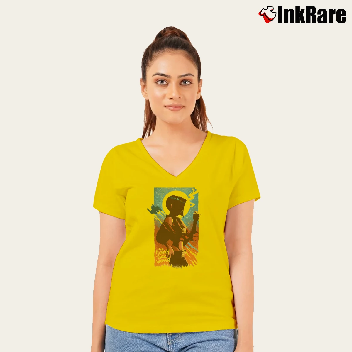 Women’s My Funny Valentine Cowboy Bebop V-Neck Tee in yellow | Chic Neckline, Soft Texture