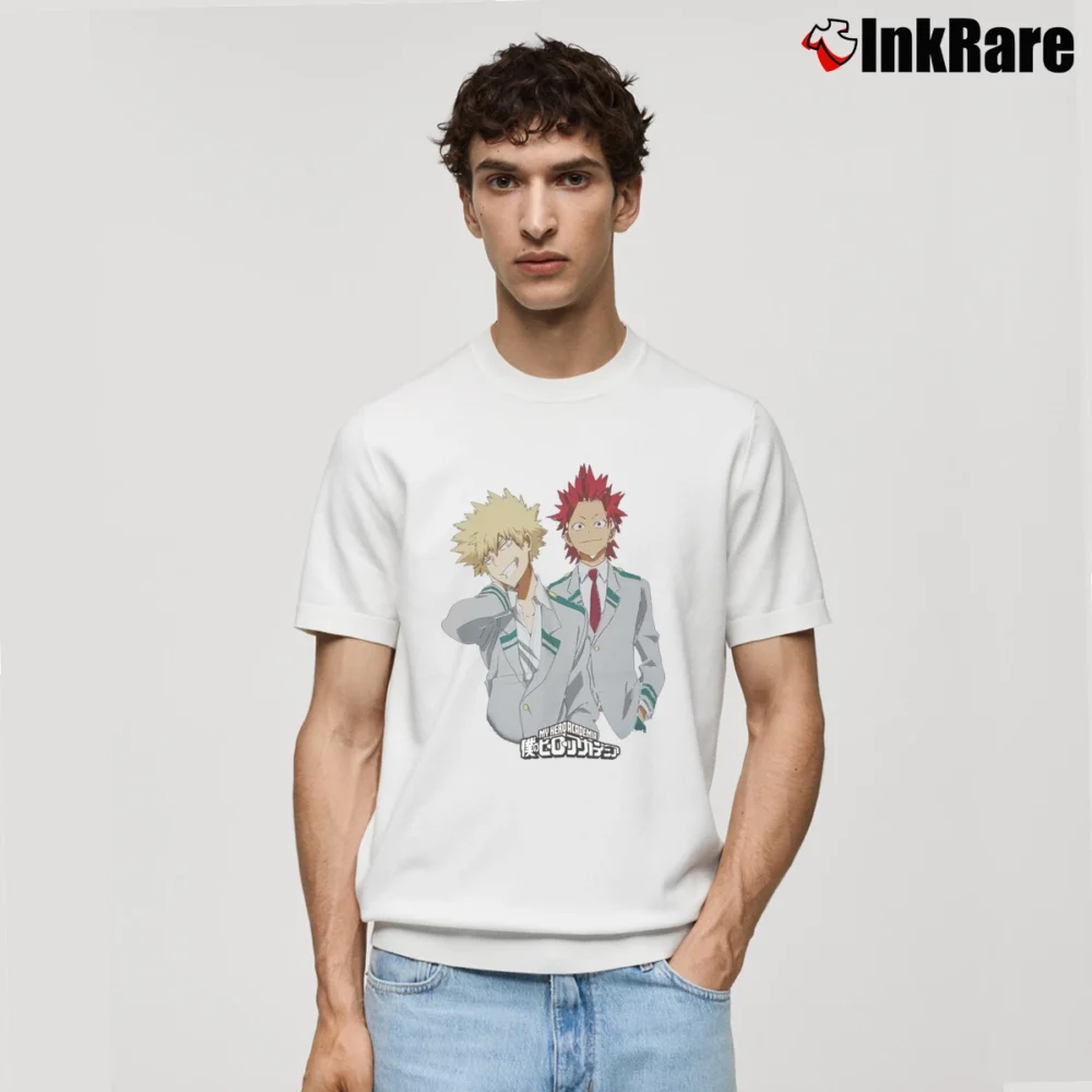 Men’s My Hero Academia Bakugo And Kirishima Anime Classic T-Shirt in white | Soft, Breathable Everyday Wear