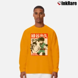 Men’s My Hero Academia Deku Kanji Long-Sleeve Shirt in orange | Sleek, Lightweight, Year-Round Wear