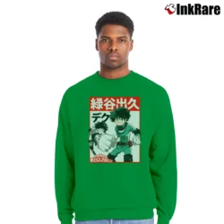 Men’s My Hero Academia Deku Kanji Crewneck Sweatshirt in irish green | Cozy Fabric, Clean Style
