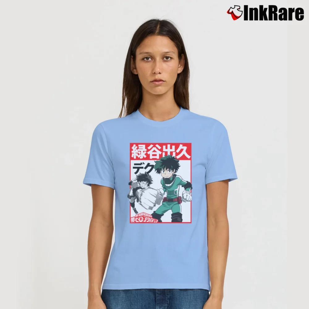Women’s My Hero Academia Deku Kanji Signature T-Shirt in light blue | Soft, Flattering Fit