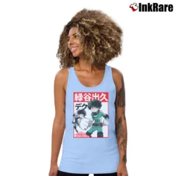 Women’s My Hero Academia Deku Kanji Tank Top in light blue | Lightweight, Movement-Friendly