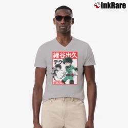 Men’s My Hero Academia Deku Kanji V-Neck Tee in sport grey | Sharp, Breathable, Everyday Staple