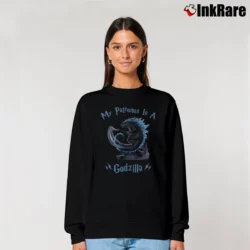 Women’s My Patronus Is A Godzilla Funny Monster Gift Relaxed Sweatshirt in black | Soft, Laid-Back Vibe