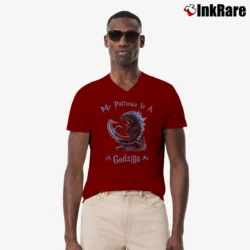 Men’s My Patronus Is A Godzilla Funny Monster Gift V-Neck Tee in maroon | Sharp, Breathable, Everyday Staple