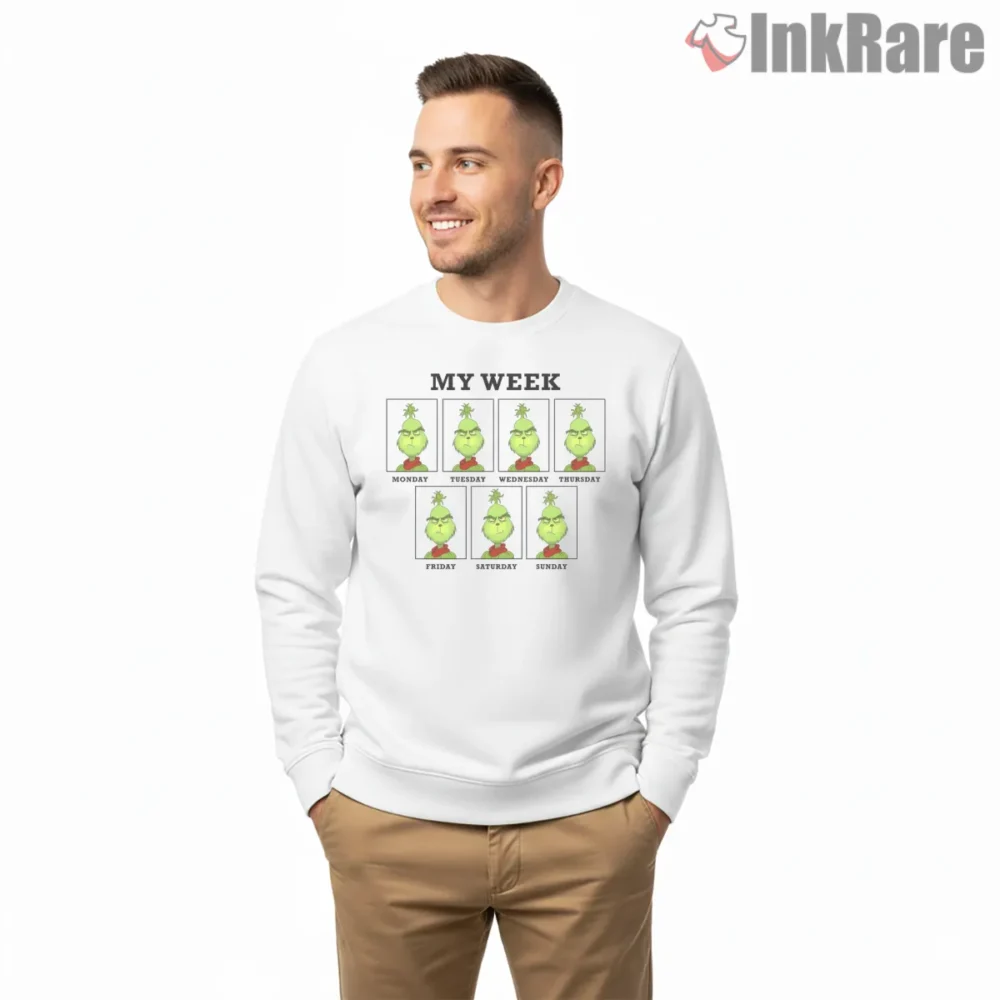 My Week Grinch Face Daily Mood Calendar Shirt on graphic shirt for men graphic tee