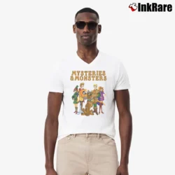 Men’s Mysteries And Monsters Scooby Doo Dungeons And Dragons V-Neck Tee in white | Sharp, Breathable, Everyday Staple