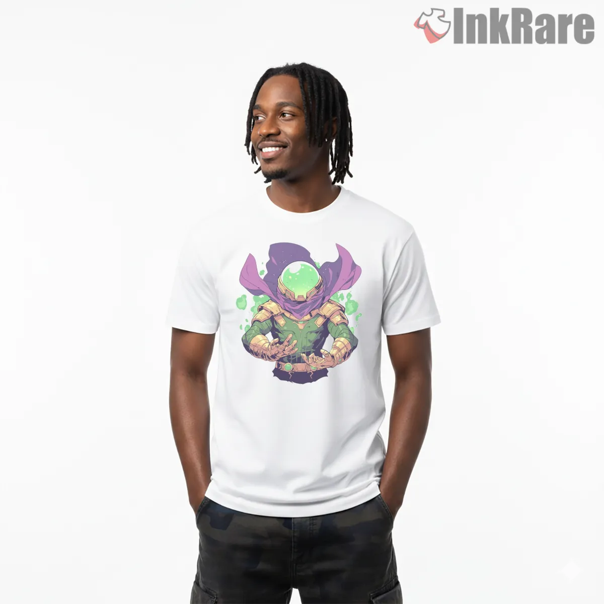 Mysterio Mystic Illusion Energy Portrait Short Sleeve White Mysterio Mystic Illusion Energy Portrait Shirt on white short sleeve shirt for men graphic tee