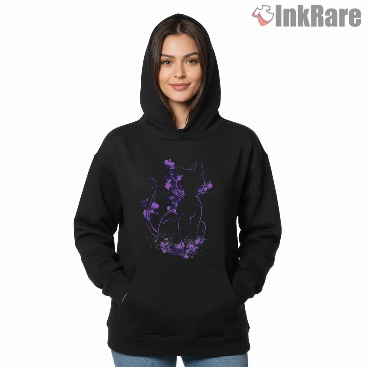 Mystical Moon Cat Stardust Hoodie Black Mystical Moon Cat Stardust Shirt on black hoodie for women graphic tee