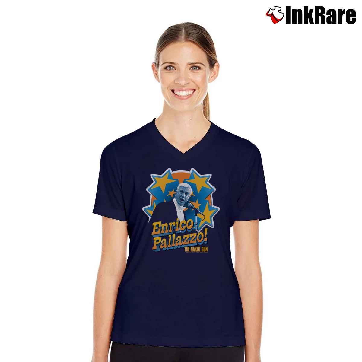 Women’s Naked Gun It's Enrico Pallazzo V-Neck Tee in navy | Chic Neckline, Soft Texture