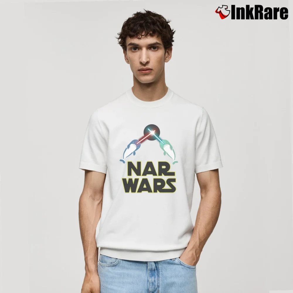 Men’s Nar Wars Narwhal Star Saber Parody Graphic Classic T-Shirt in white | Soft, Breathable Everyday Wear