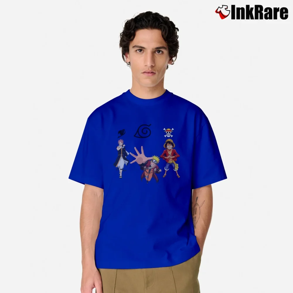 Men’s Naruto Fairy Tail One Piece Crossover Classic T-Shirt in royal blue | Soft, Breathable Everyday Wear