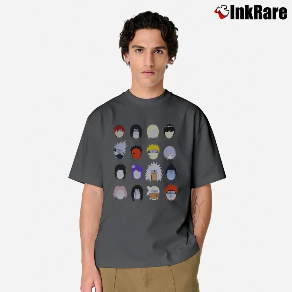 Men’s Naruto Shippuden Simplified Face Lineup Classic T-Shirt in charcoal | Soft, Breathable Everyday Wear