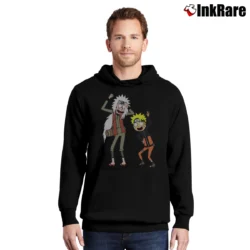 Men’s Naruto X Rick And Morty Mashup Anime Pullover Hoodie in black | Cozy, Durable, Modern Fit