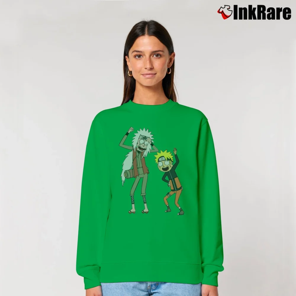 Women’s Naruto X Rick And Morty Mashup Anime Relaxed Sweatshirt in irish green | Soft, Laid-Back Vibe