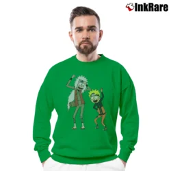 Men’s Naruto X Rick And Morty Mashup Anime Crewneck Sweatshirt in irish green | Cozy Fabric, Clean Style