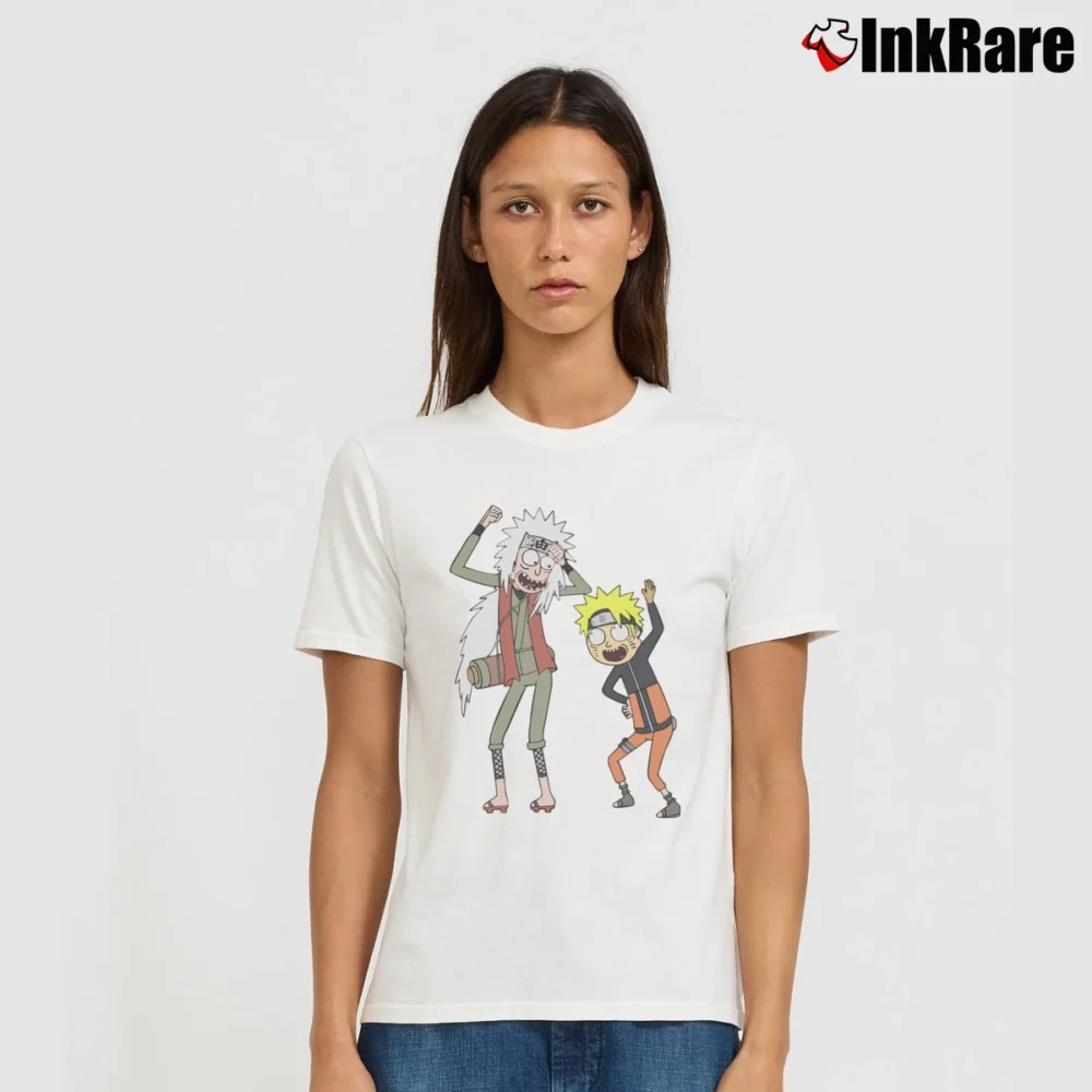 Women’s Naruto X Rick And Morty Mashup Anime Signature T-Shirt in white | Soft, Flattering Fit