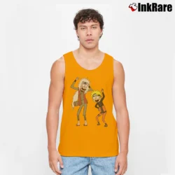 Men’s Naruto X Rick And Morty Mashup Anime Tank Top in orange | Breathable, Active-Friendly Design