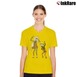 Women’s Naruto X Rick And Morty Mashup Anime V-Neck Tee in yellow | Chic Neckline, Soft Texture