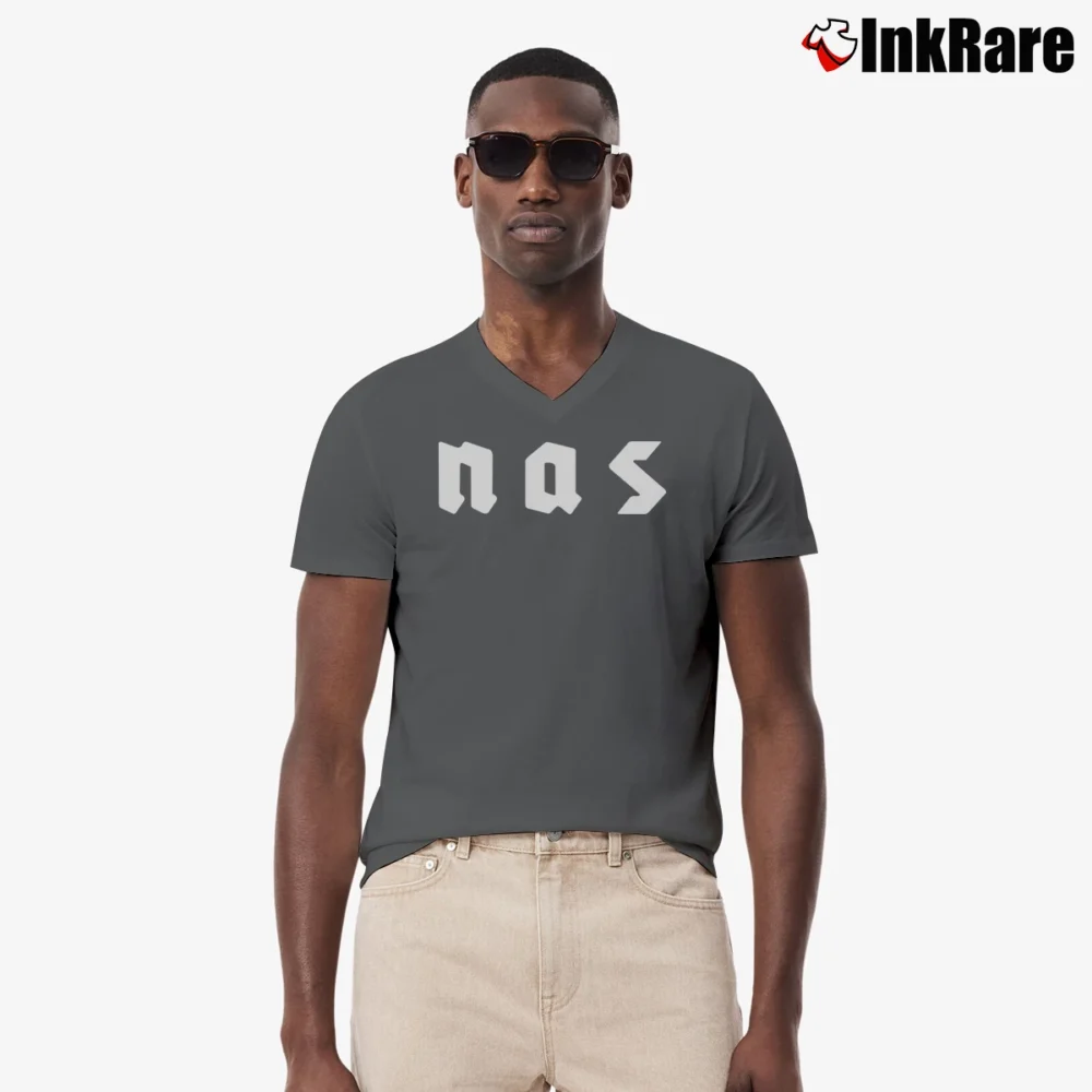 Men’s Nas Digital Album Symbols Fan V-Neck Tee in charcoal | Sharp, Breathable, Everyday Staple