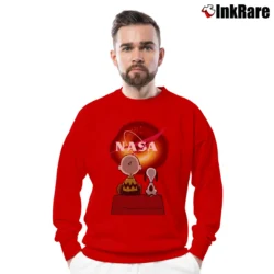 Men’s NASA Black Hole M87 Snoopy Science Fan Crewneck Sweatshirt in red | Cozy Fabric, Clean Style