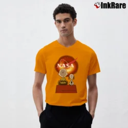 Men’s NASA Black Hole M87 Snoopy Science Fan V-Neck Tee in orange | Sharp, Breathable, Everyday Staple