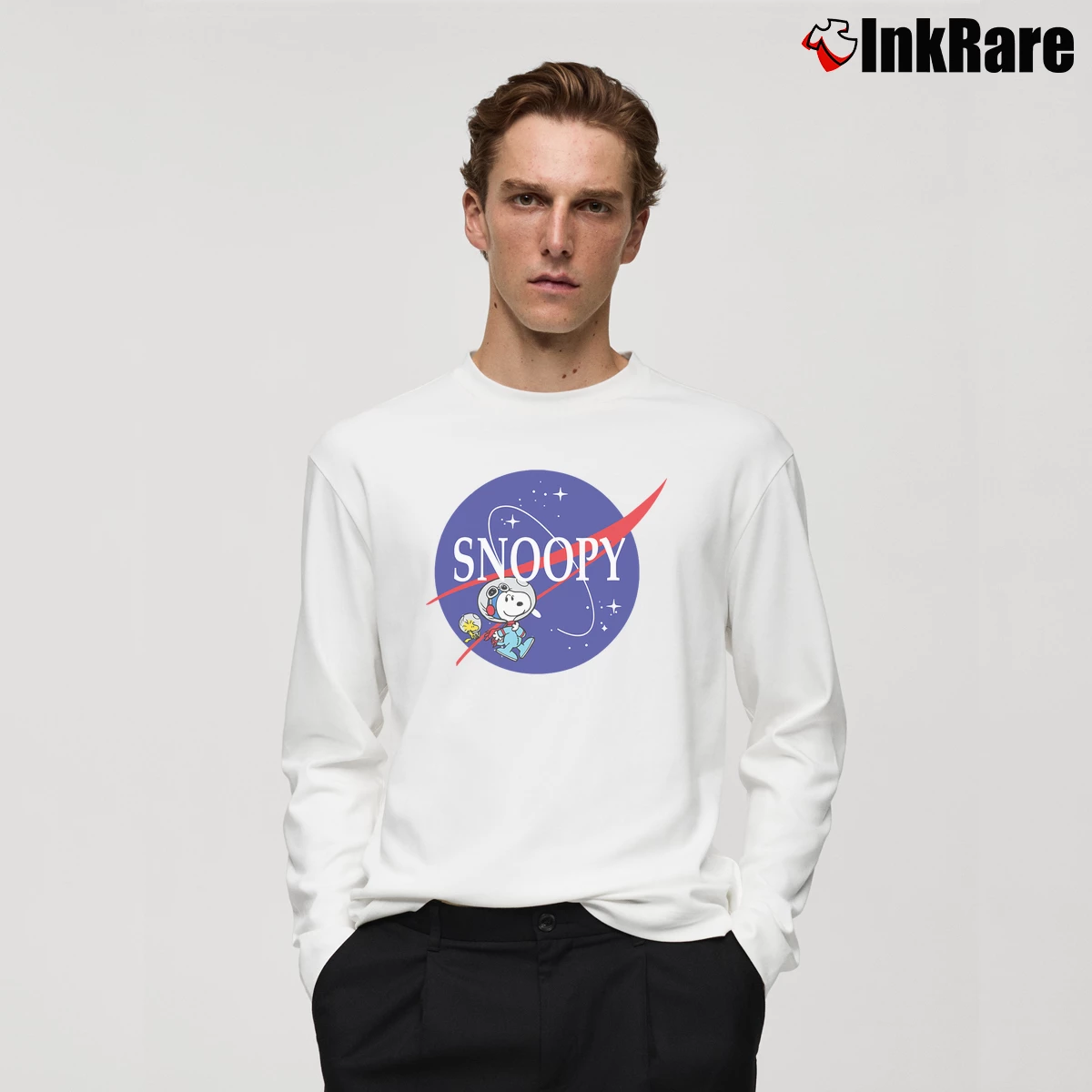 Nasa Snoopy Men’s Long-Sleeve Tee in white – Versatile Layering Men’s Nasa Snoopy Long-Sleeve Shirt in white | Sleek, Lightweight, Year-Round Wear