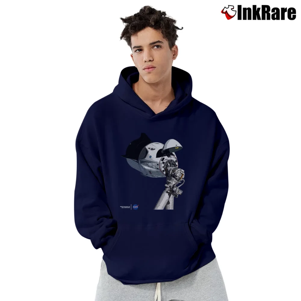 Men’s Nasa Spacex Dragon Capsule Iss Graphic Pullover Hoodie in navy | Cozy, Durable, Modern Fit