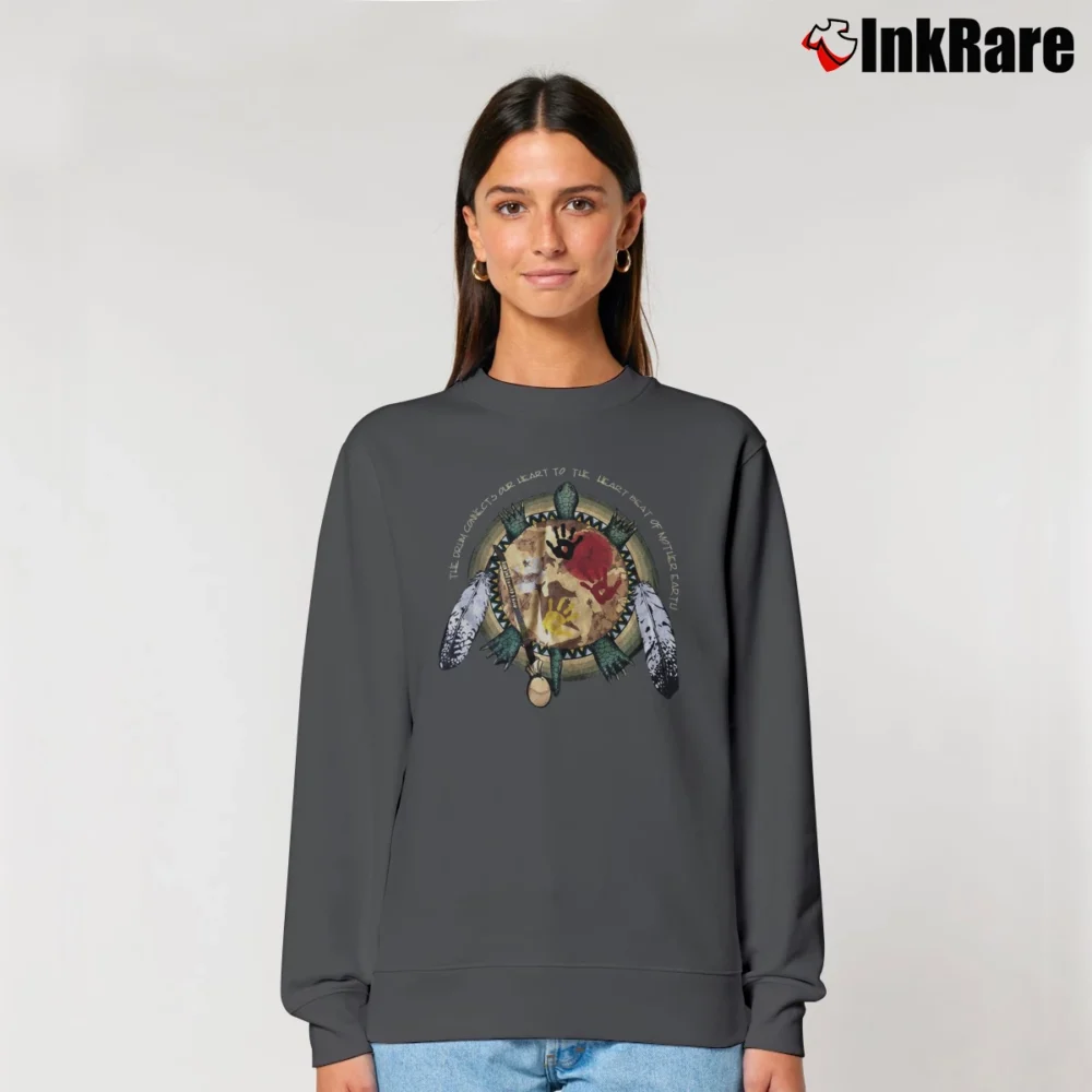 Women’s Native American Drum Solo Peace Relaxed Sweatshirt in charcoal | Soft, Laid-Back Vibe