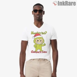 Naughty List Checked It Twice Imp Christmas Shirt on white v-neck shirt for men graphic tee