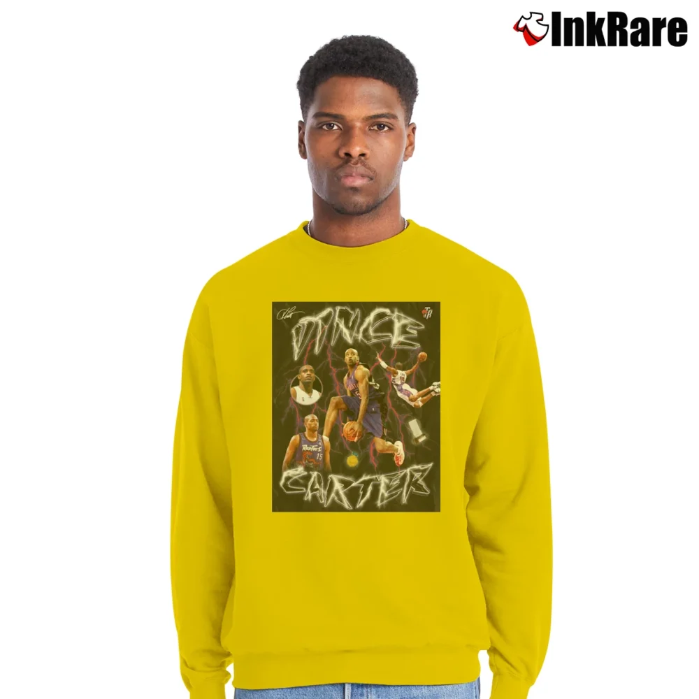 Men’s nba legend vince carter for Basketball Fans Crewneck Sweatshirt in yellow | Cozy Fabric, Clean Style