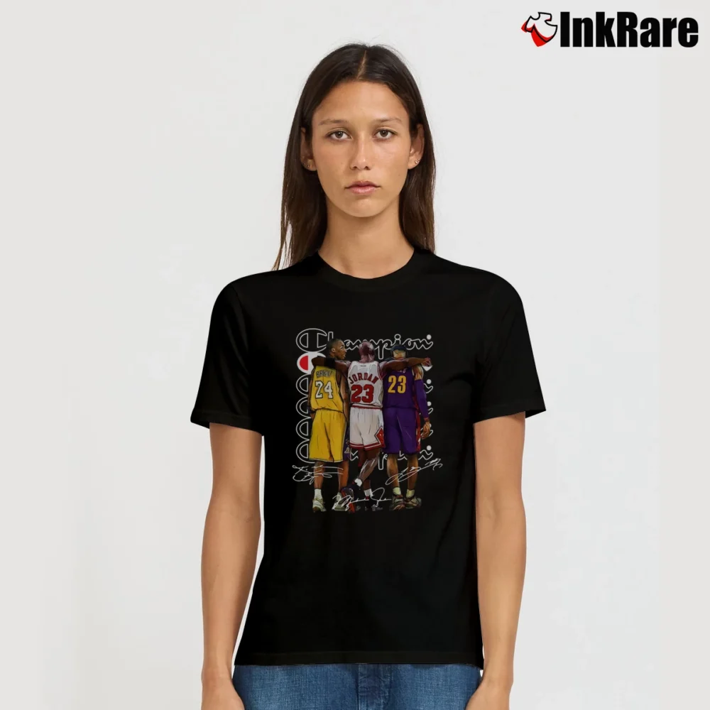 Women’s NBA Legends LeBron Jordan Kobe Memories Signature T-Shirt in black | Soft, Flattering Fit