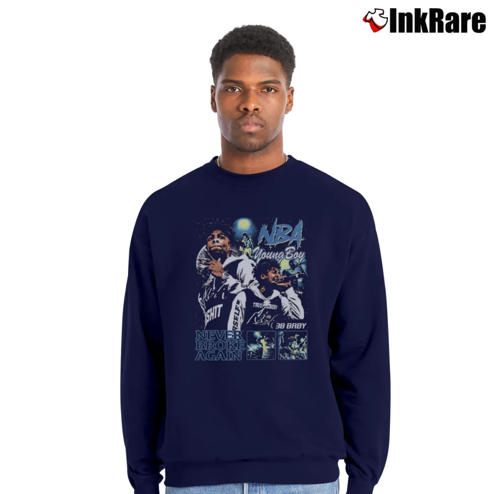 Men’s NBA YoungBoy Never Broke Again Crewneck Sweatshirt in navy | Cozy Fabric, Clean Style