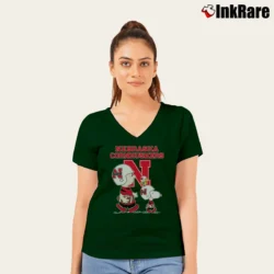 Women’s Nebraska Cornhuskers Peanuts Movie V-Neck Tee in forest green | Chic Neckline, Soft Texture