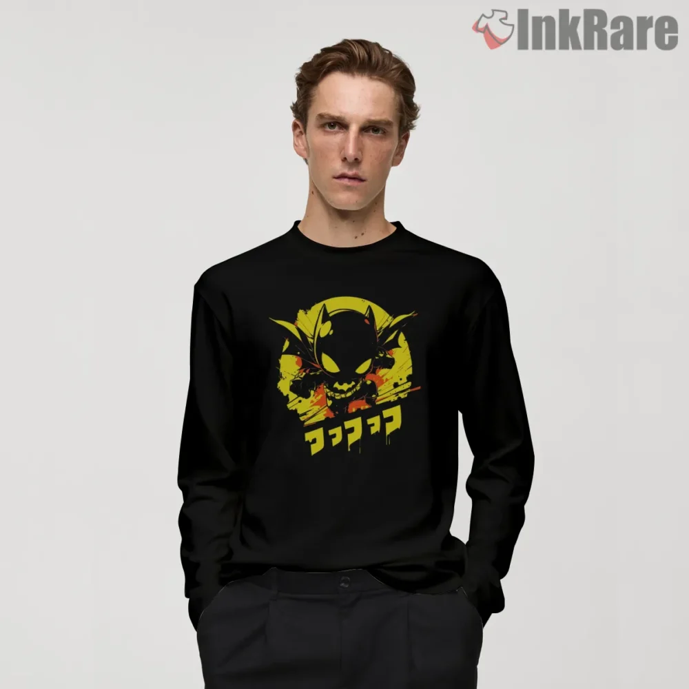 Neon Chibi Demon Cowl Batman Shirt on black long sleeve shirt for men graphic tee