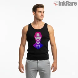 Neon John Wick Minimalist Portrait Shirt on black tank top for men graphic tee