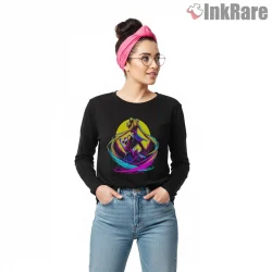 Neon Orbit Sailor Moon Energy Flow Shirt on black long sleeve shirt for women graphic tee