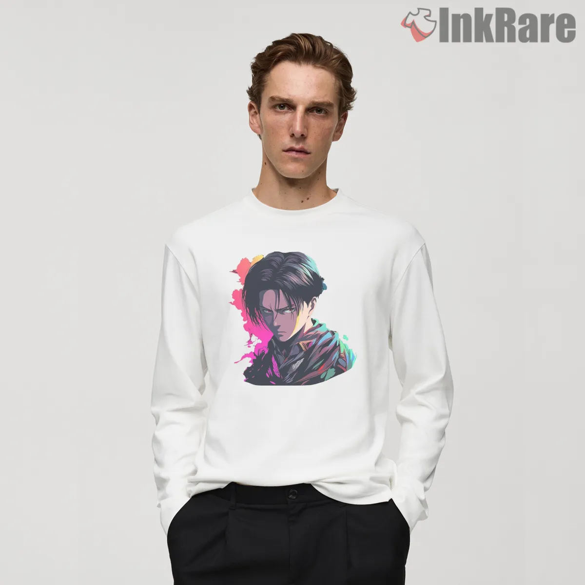 Neon Portrait Levi Ackerman Shirt on white long sleeve shirt for men graphic tee