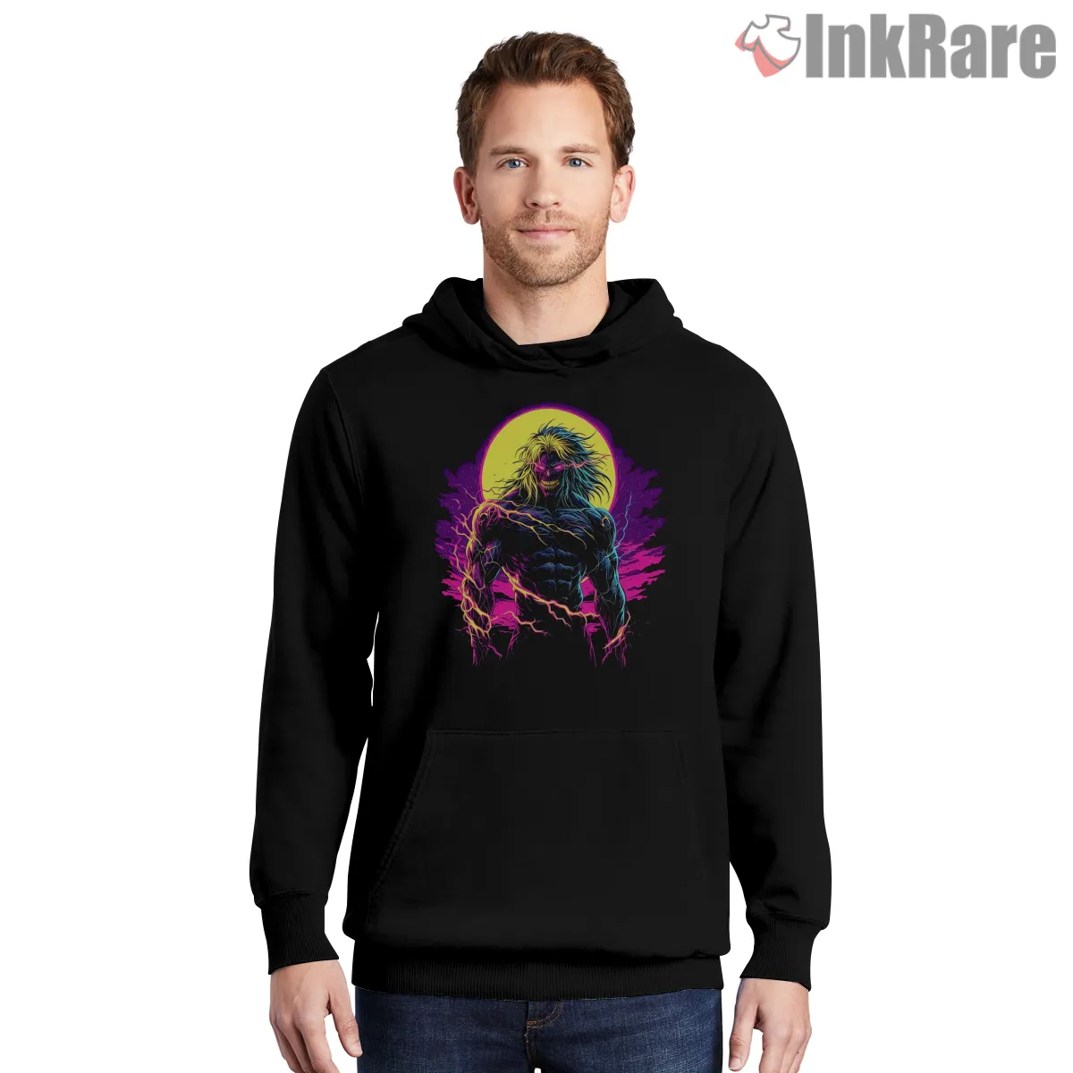 Neon Rage Eren Attack Titan Power Surge Shirt on black hoodie for men graphic tee