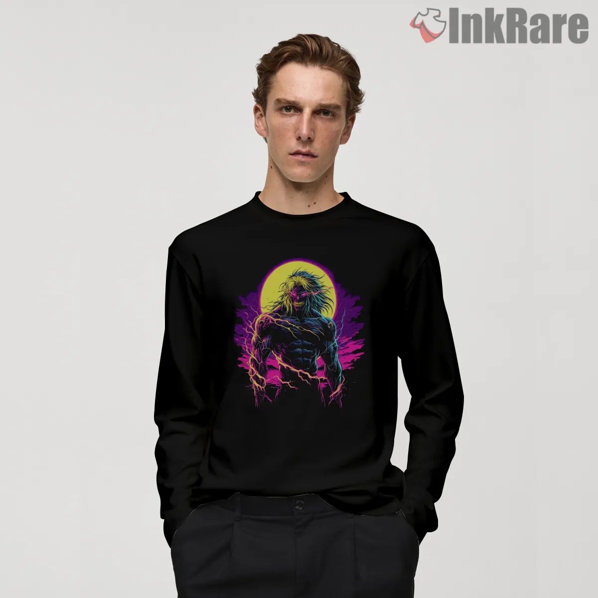 Neon Rage Eren Attack Titan Power Surge Long Sleeve Black Neon Rage Eren Attack Titan Power Surge Shirt on black long sleeve shirt for men graphic tee