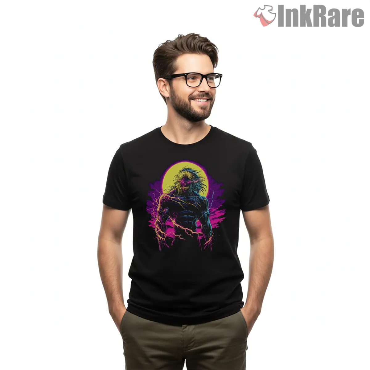 Neon Rage Eren Attack Titan Power Surge Short Sleeve Black Neon Rage Eren Attack Titan Power Surge Shirt on black short sleeve shirt for men graphic tee