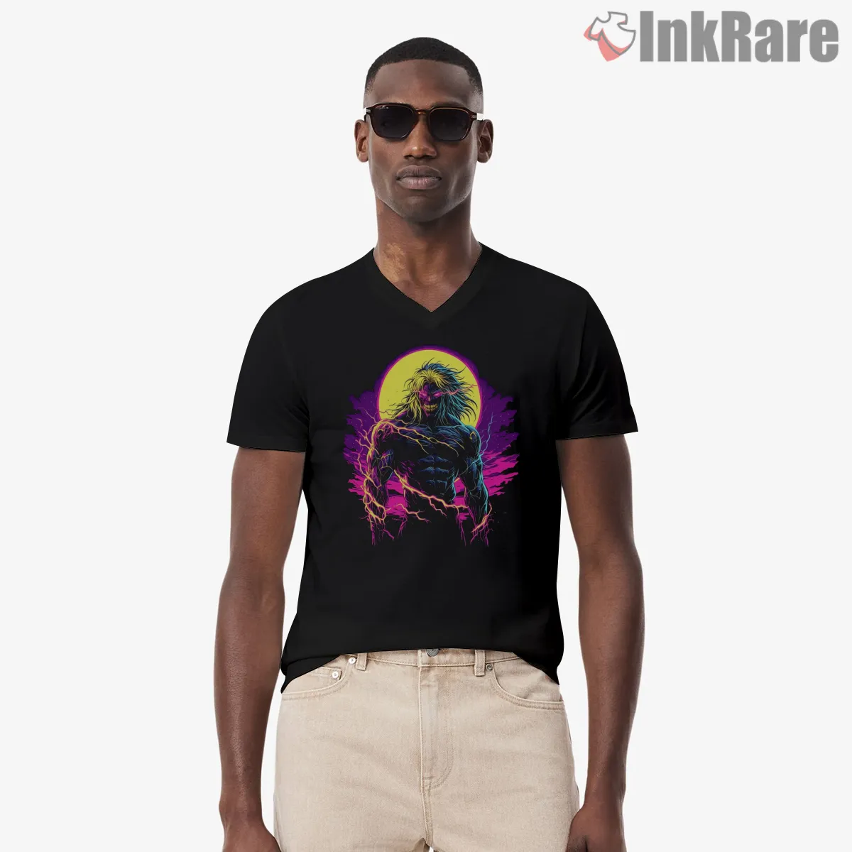 Neon Rage Eren Attack Titan Power Surge V Neck Black Neon Rage Eren Attack Titan Power Surge Shirt on black v-neck shirt for men graphic tee