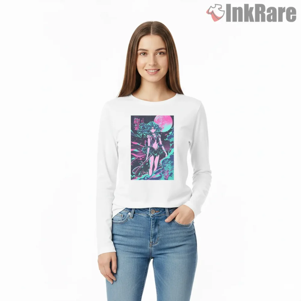 Neon Sailor Neptune Cyber Anime Shirt on white long sleeve shirt for women graphic tee