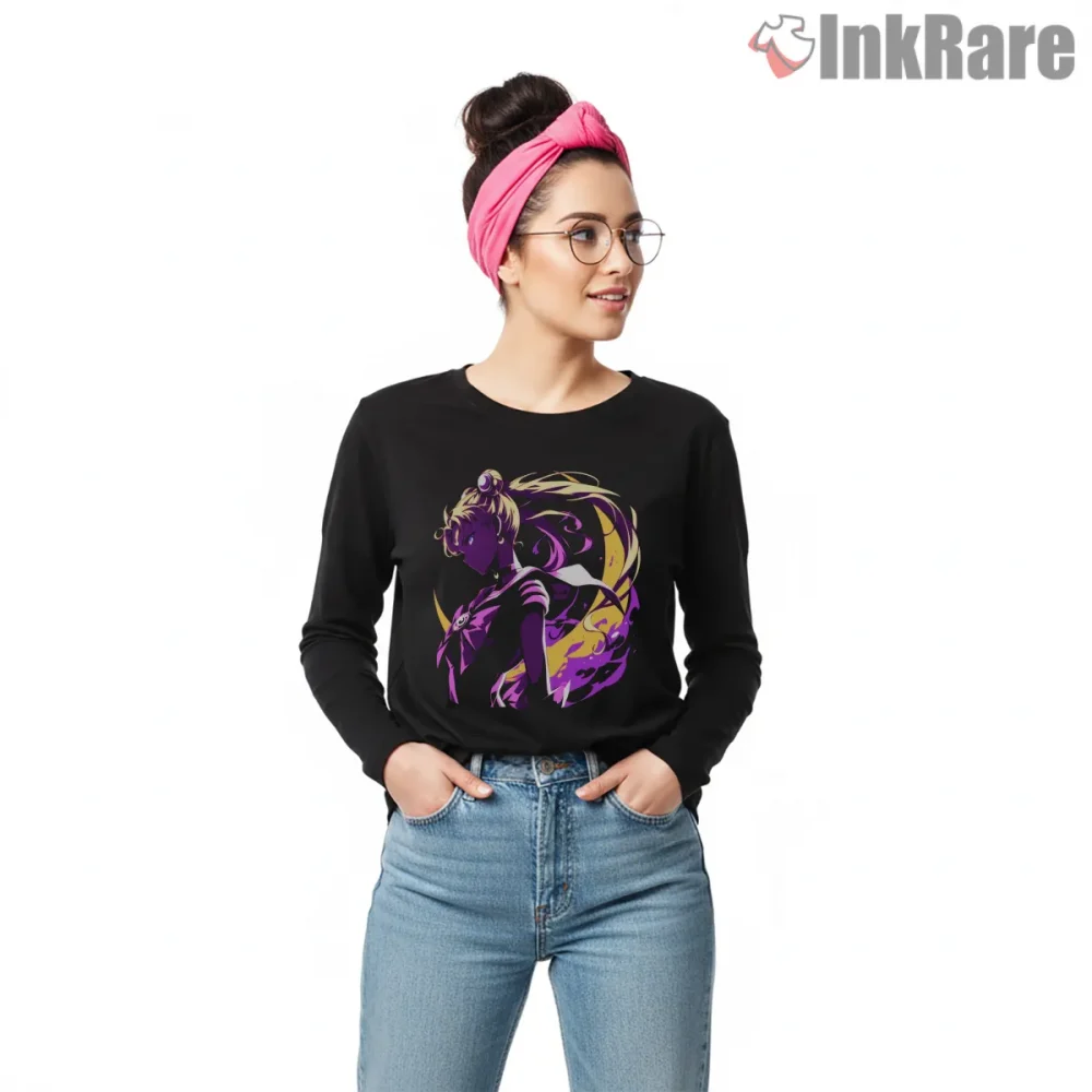 Neon Shadow Sailor Portrait Shirt on black long sleeve shirt for women graphic tee